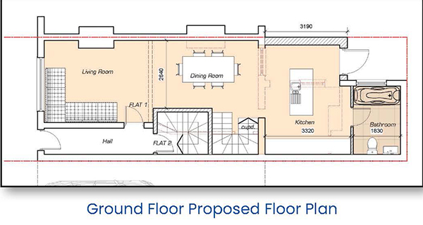 Lot: 4 - PERIOD PROPERTY WITH PLANNING FOR CONVERSION - Ground Floor Proposed Floor Plan